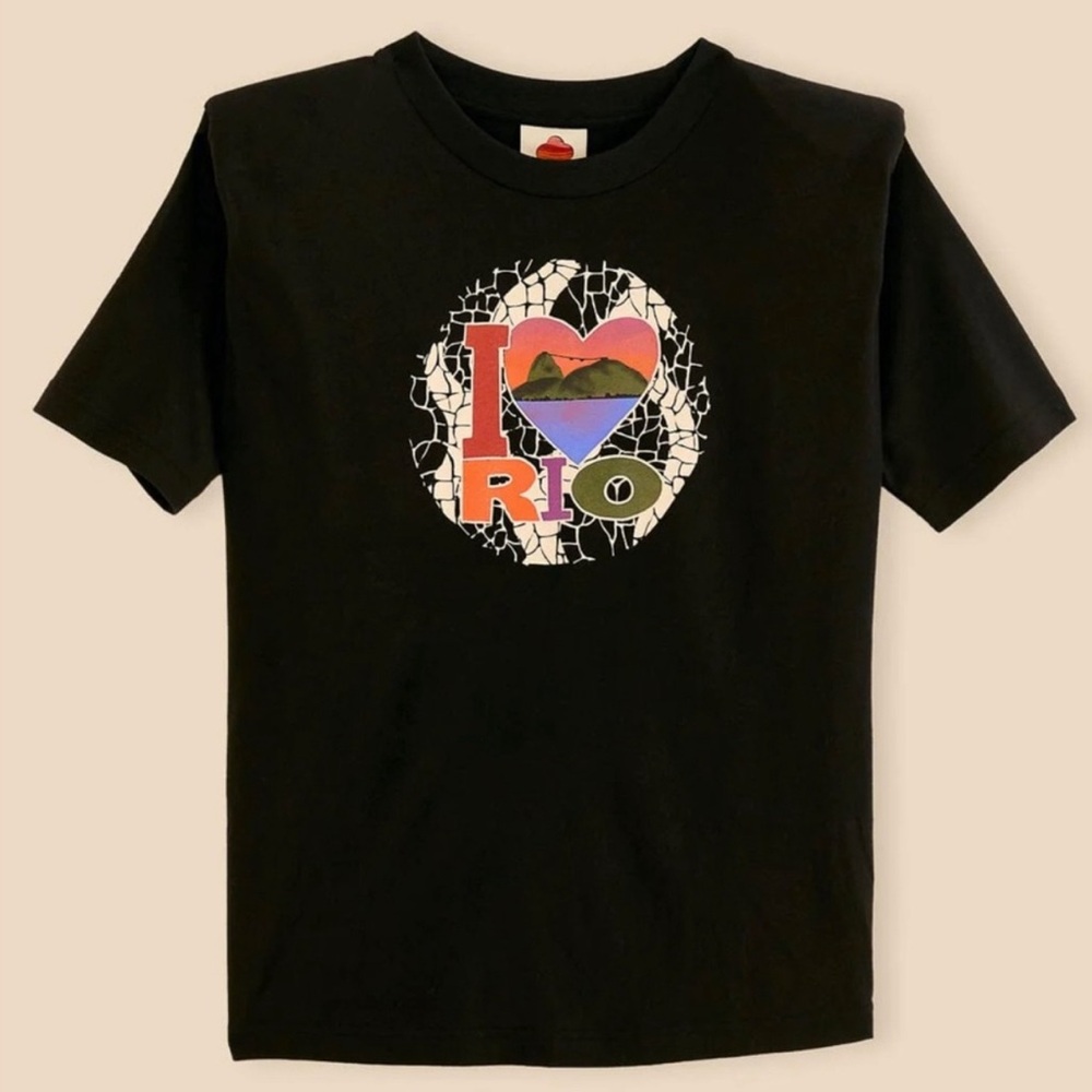 Farm Rio I Love RIO Black Tee with Shoulder Pads Large